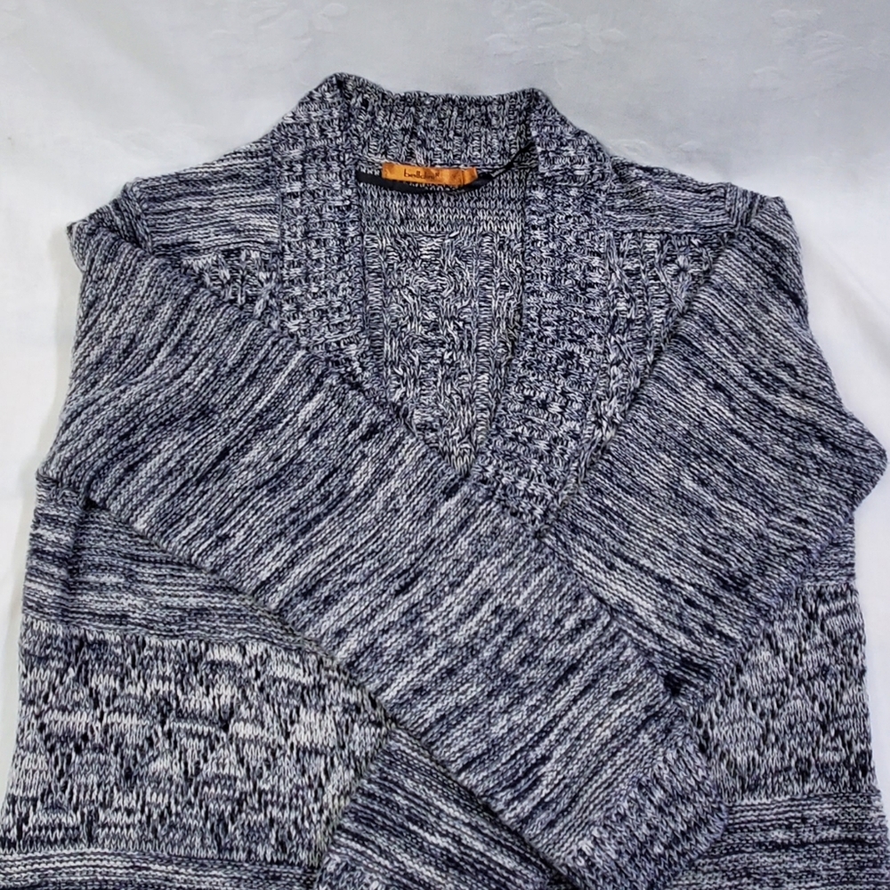 Belldini Womens Blue Heather Boho Festival Vintage Inspired Open Cardigan Lg